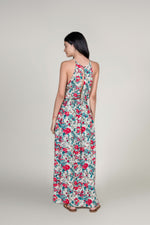 Printed halter maxi dress with open back