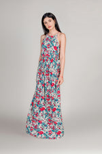 Printed halter maxi dress with open back