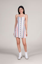 Button front striped jumper dress