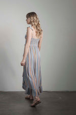Striped ruffle maxi with cinched front