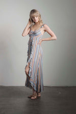 Striped ruffle maxi with cinched front
