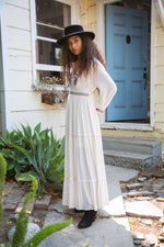 Embroidered ruffle tiered long sleeve maxi dress