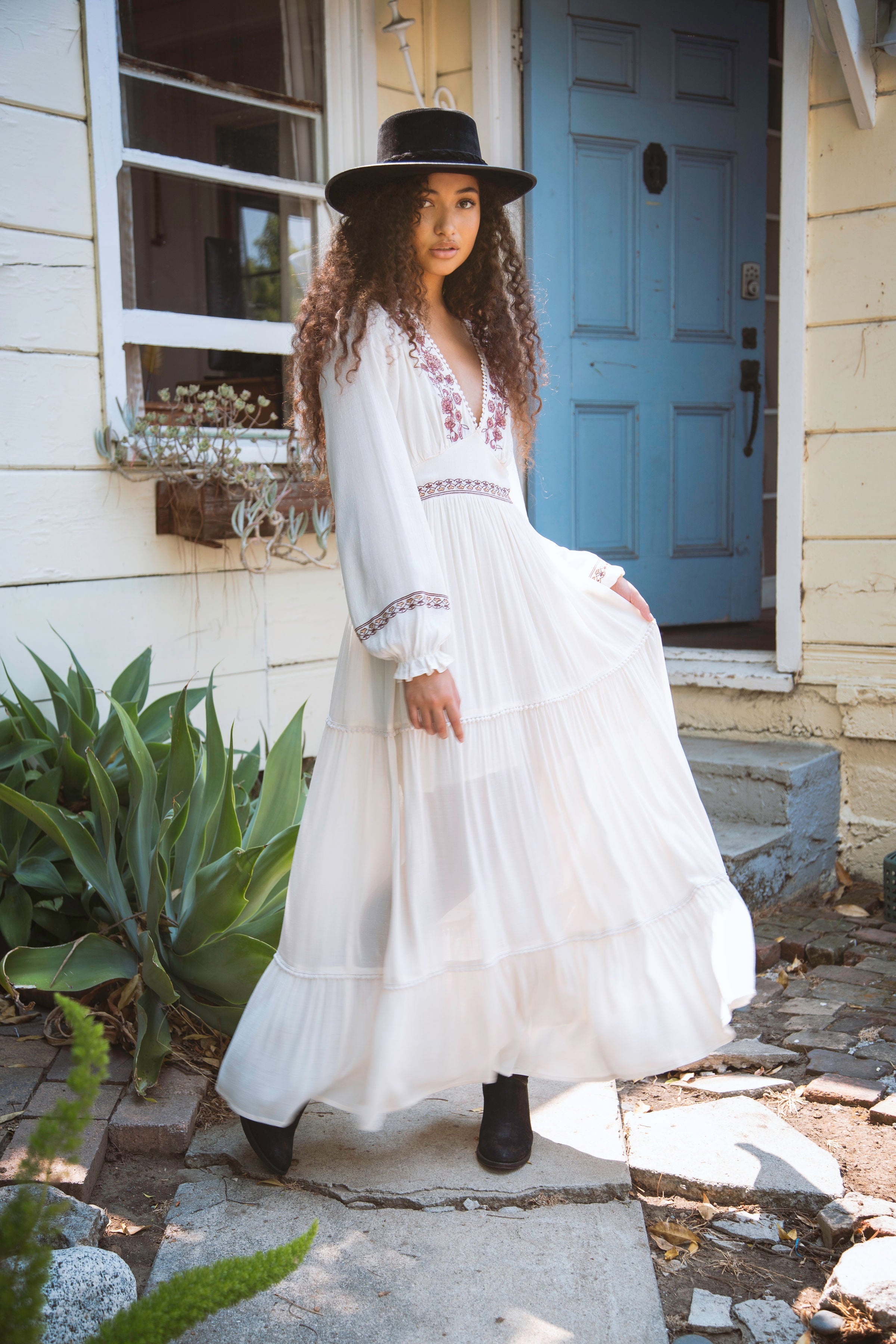 Embroidered ruffle tiered long sleeve maxi dress – coco + jaimeson