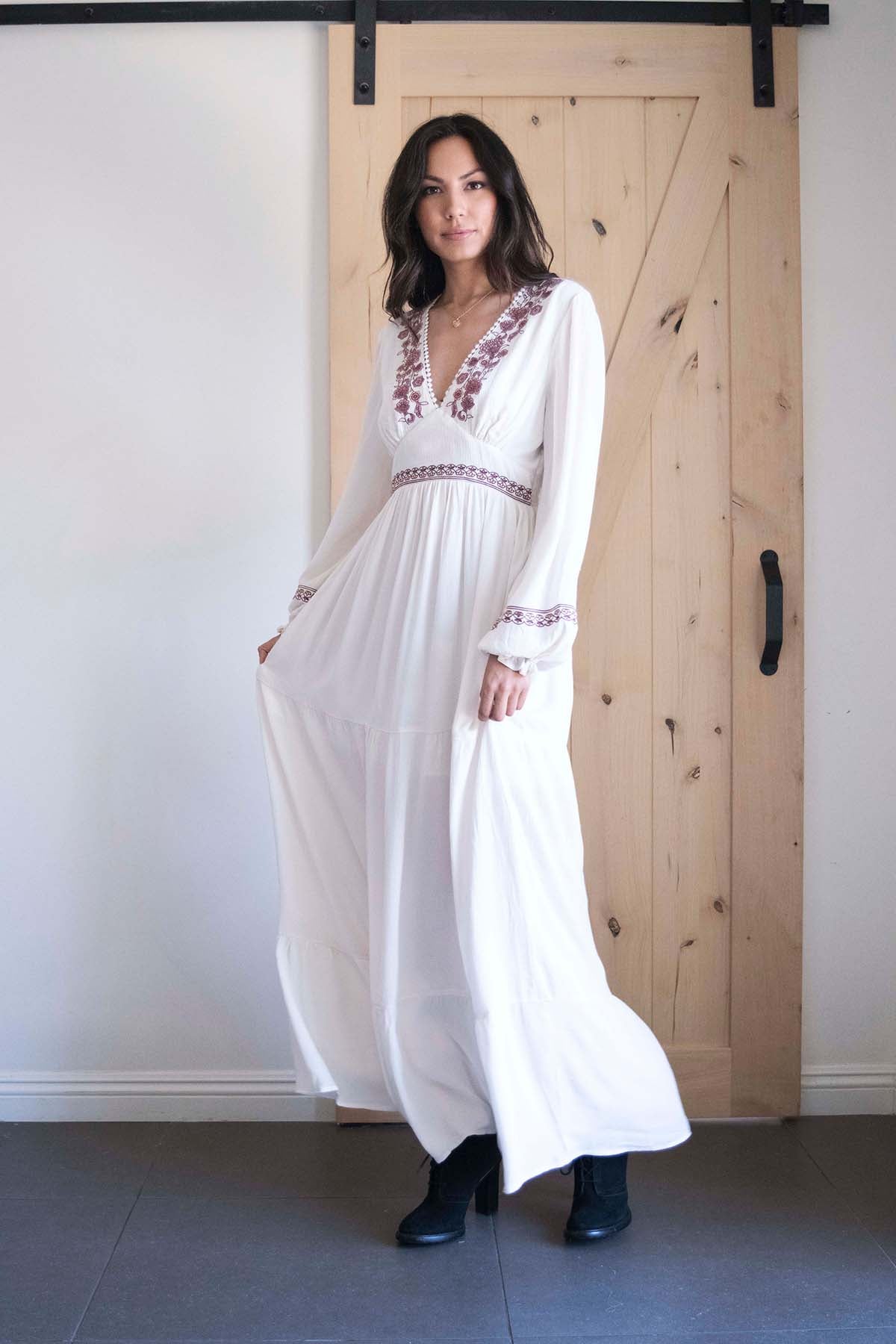 Embroidered ruffle tiered long sleeve maxi dress coco + jaimeson Embroidered ruffle tiered long sleeve maxi dress coco + jaimeson