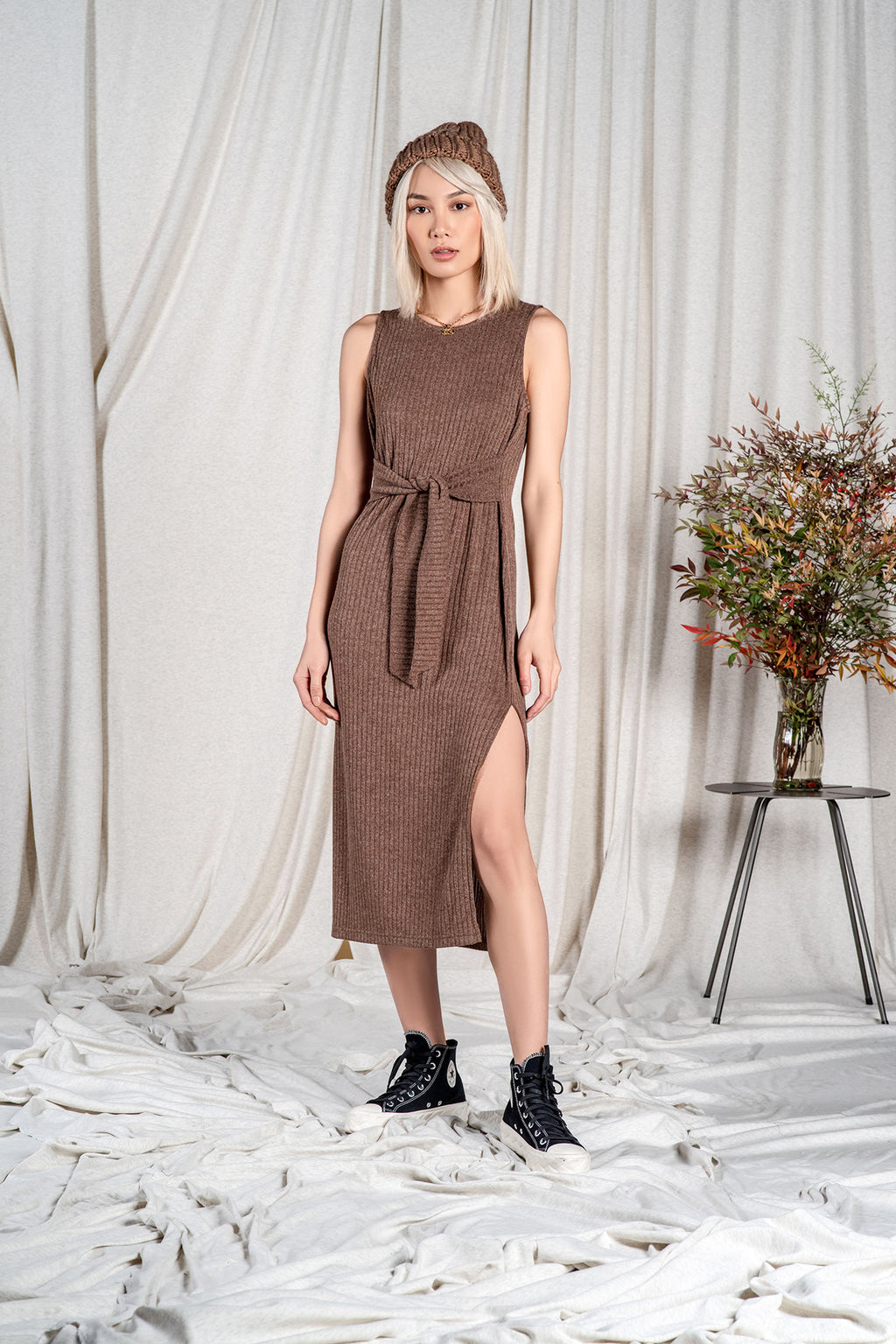 Tie-waist sweater rib midi dress coco + jaimeson Tie-waist sweater rib midi dress coco + jaimeson
