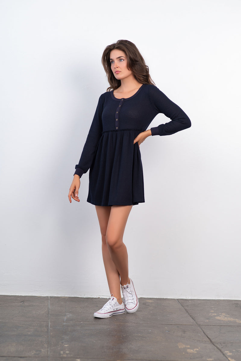 Thermal and jersey mix babydoll dress