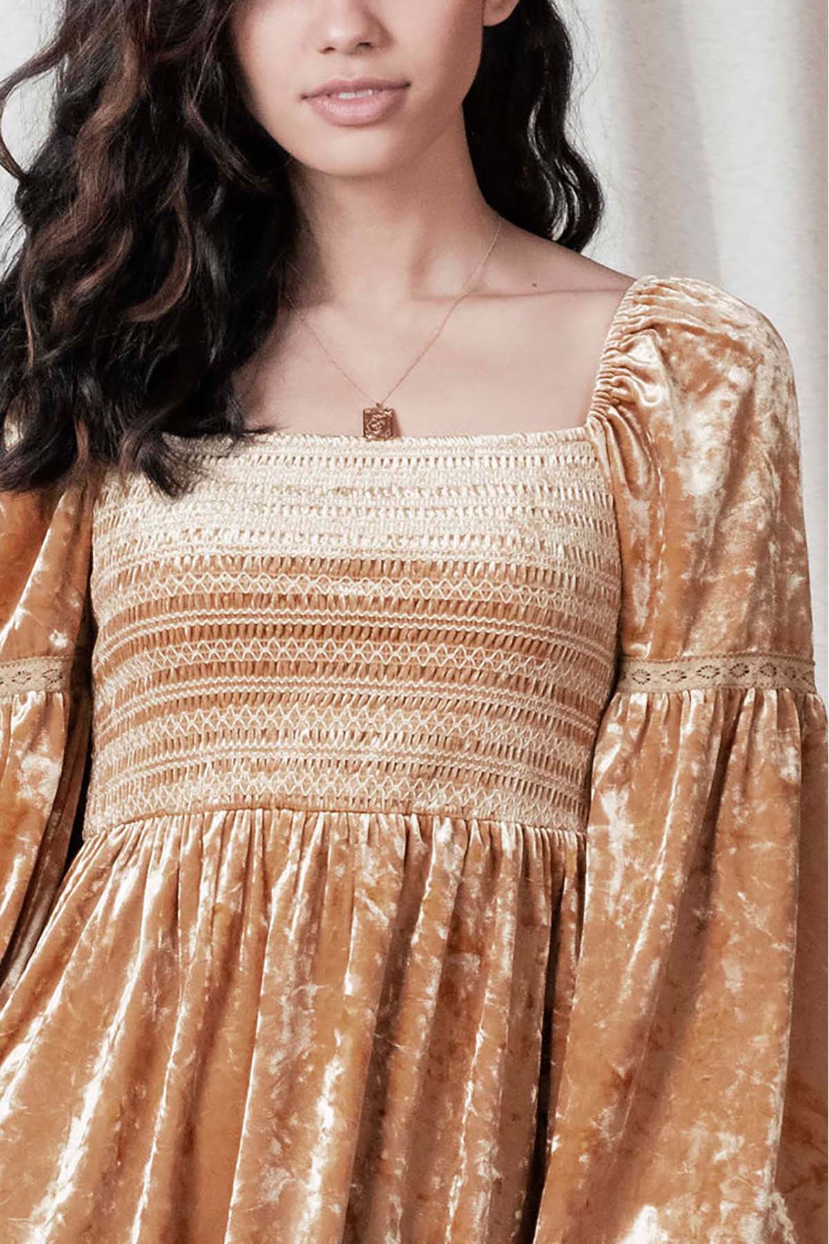 Crushed velvet dress with decorative smocking coco + jaimeson Crushed velvet dress with decorative smocking coco + jaimeson