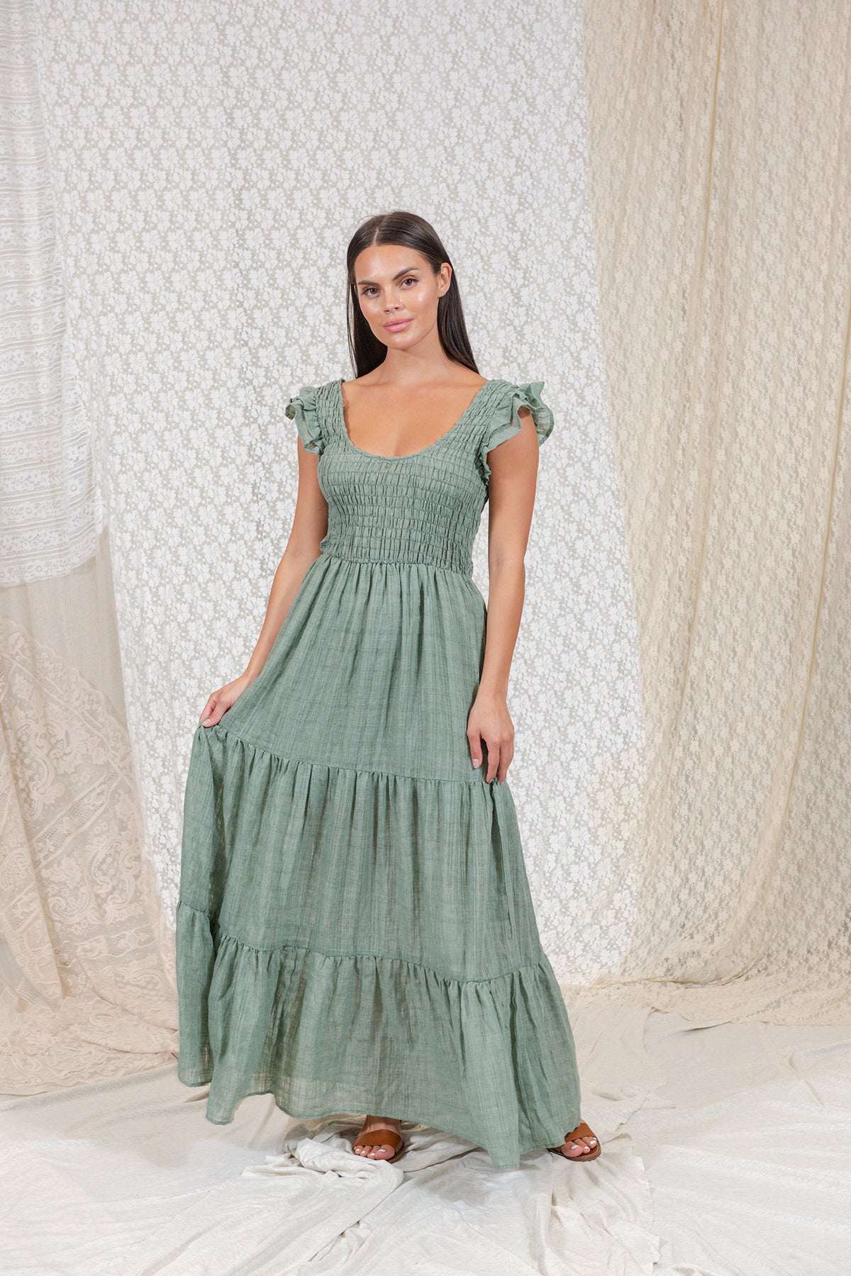 Amerie Linen Blend Frill Mini Dress | Nuuly