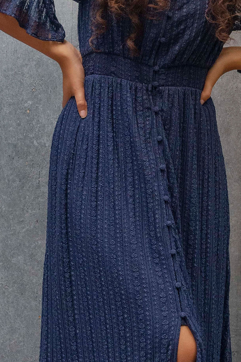 Lace button front maxi dress