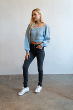 Square neck long sleeve crop sweater