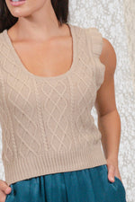 Cable ruffle sleeve sweater vest