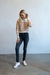 Long sleeve jacquard crop sweater