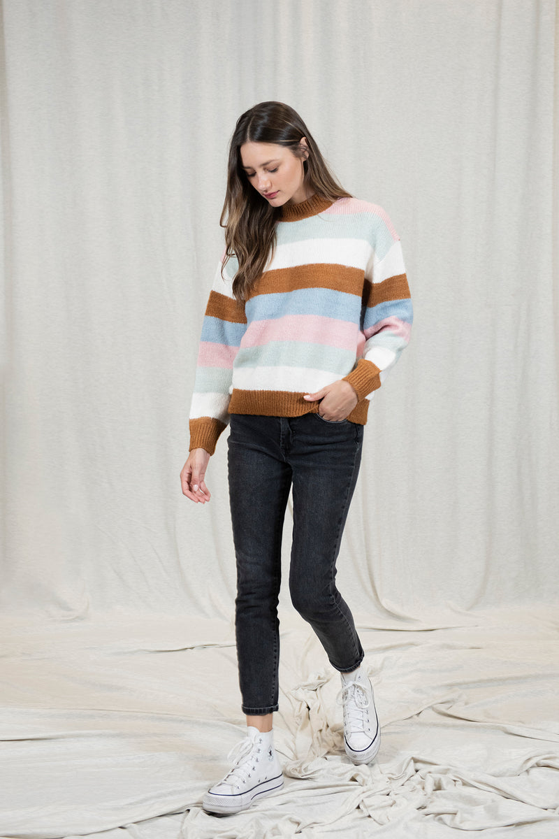 Stripe Mock Neck Sweater