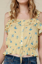 Printed ruffled cami w/ buttons