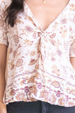 Printed twist blouse with twist sleeve detail