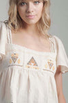 Embroidered square neck babydoll blouse