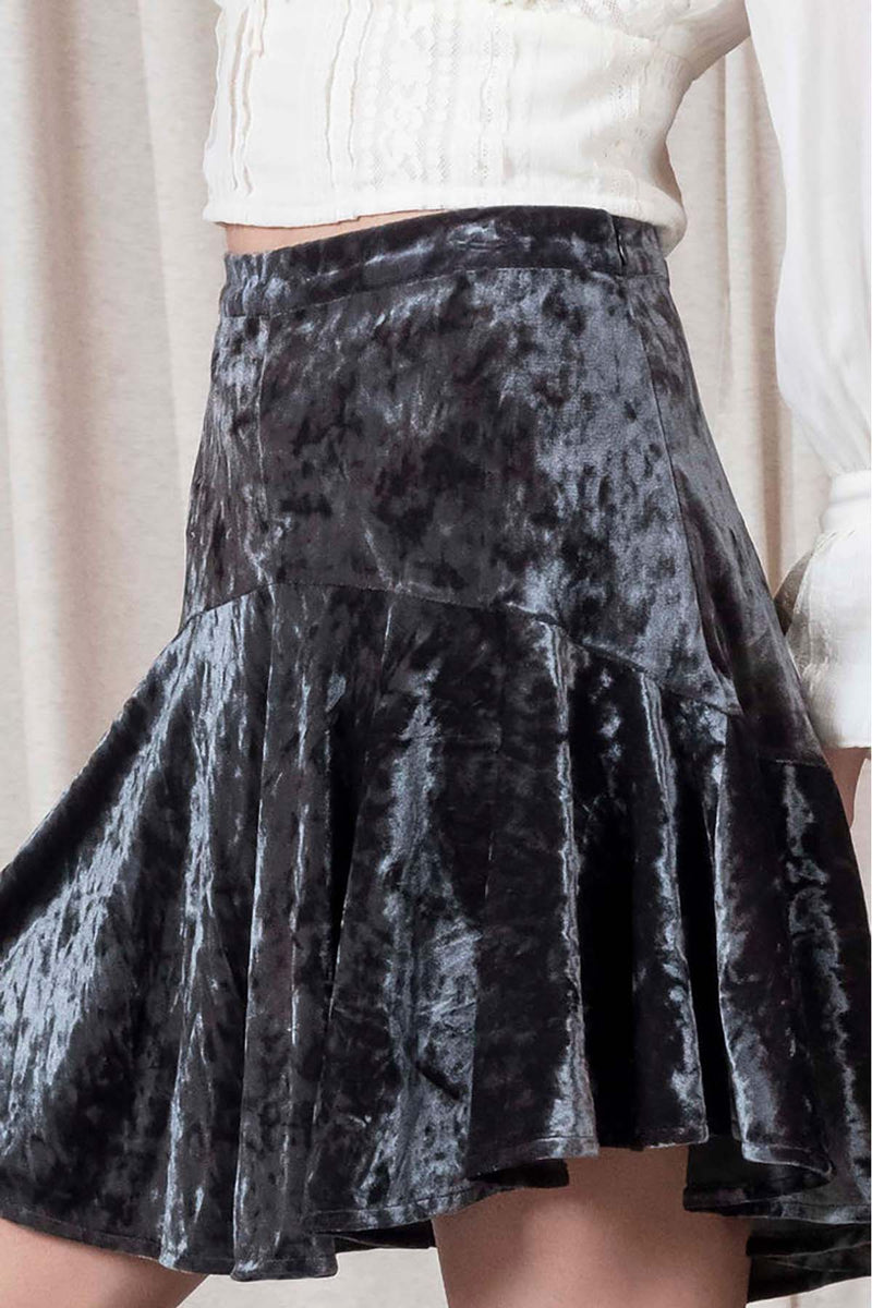 Crushed velvet flounce mini skirt