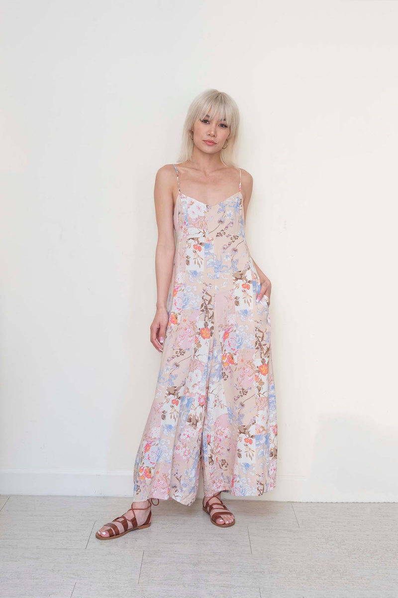 Patchwork printed strappy jumpsuit