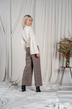 Wide leg knit houndstooth jacquard pant